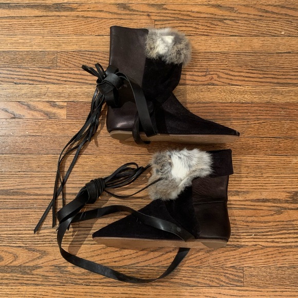 Isabel Marant Louise Paris flat boot with fur - Picture 2 of 3